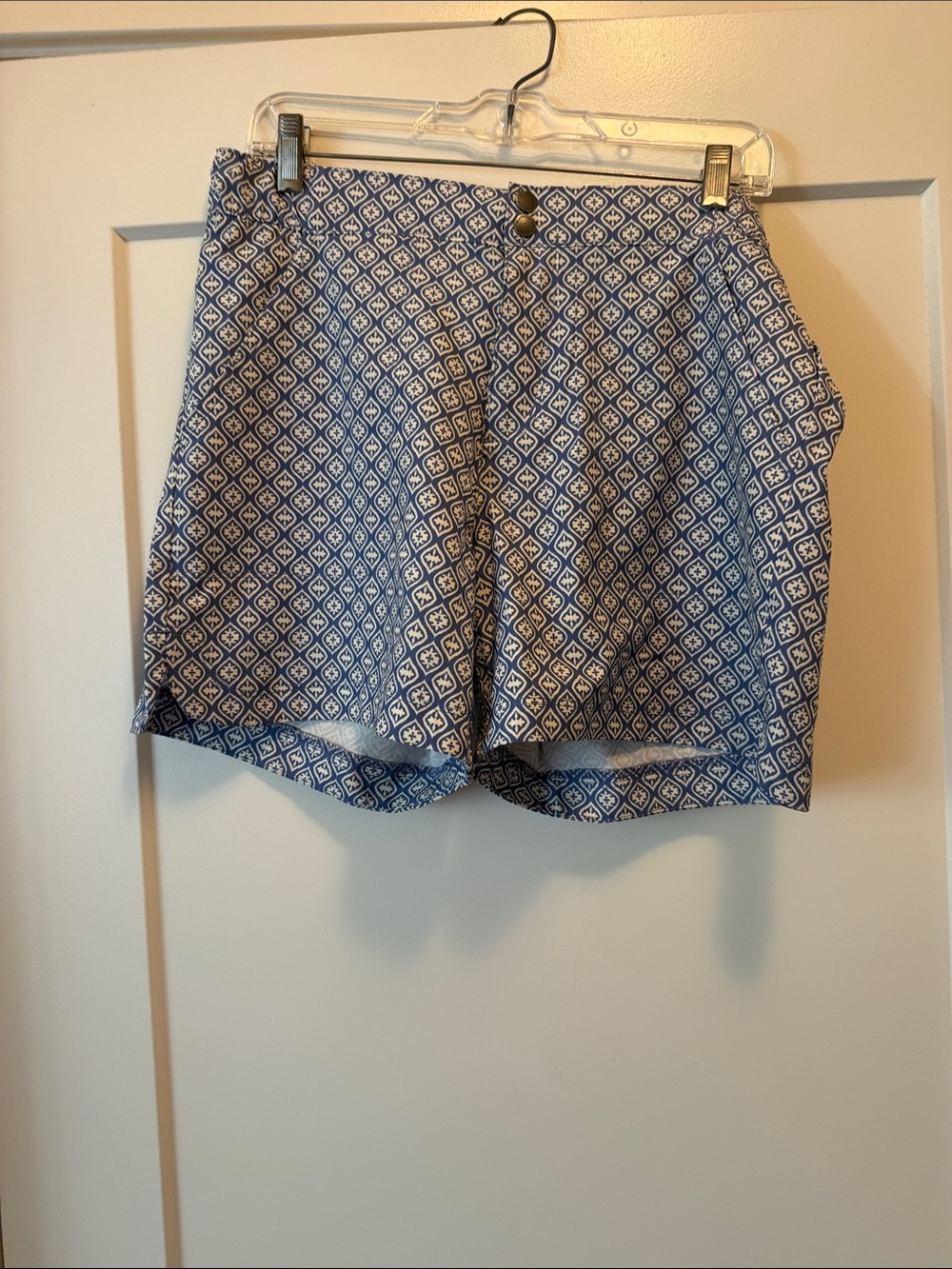 Blue Diamond-Print Athletic Pull-On Shorts